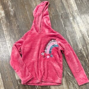 BCBG Pink Hoodie with Sequin Stars and Rainbow